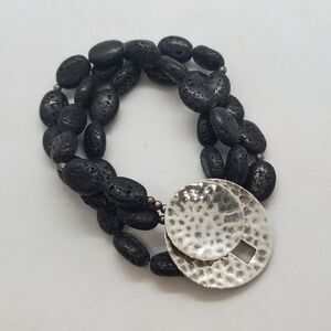Silpada Sterling Silver and Lava Stone Bracelet 7.5" 3 Strand